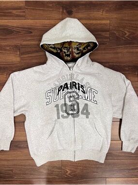 Supreme x MM6 Maison Margiela Gray Zip-Up Hoodie | Size Small